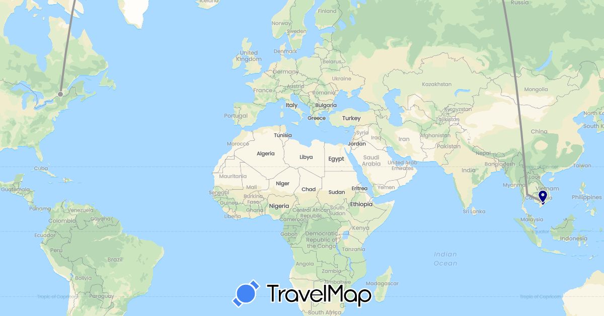 TravelMap itinerary: driving, plane in Canada, Thailand, Vietnam (Asia, North America)